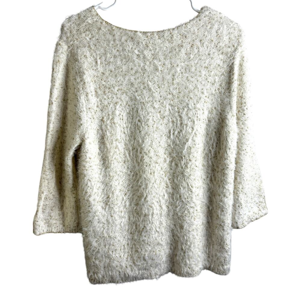 Chico's Furry Cream Sweater‎ Gold Metallic Threads NWT Soft Flowy Cuddly Med